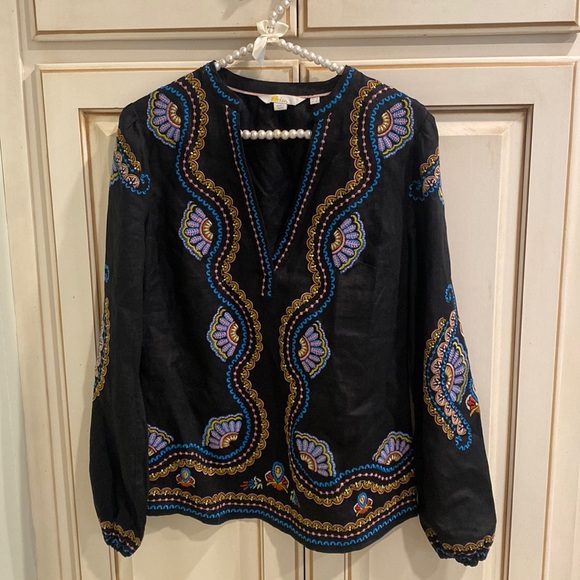 Boden Black Embroidered Boho Linen Tunic - Picture 2 of 15